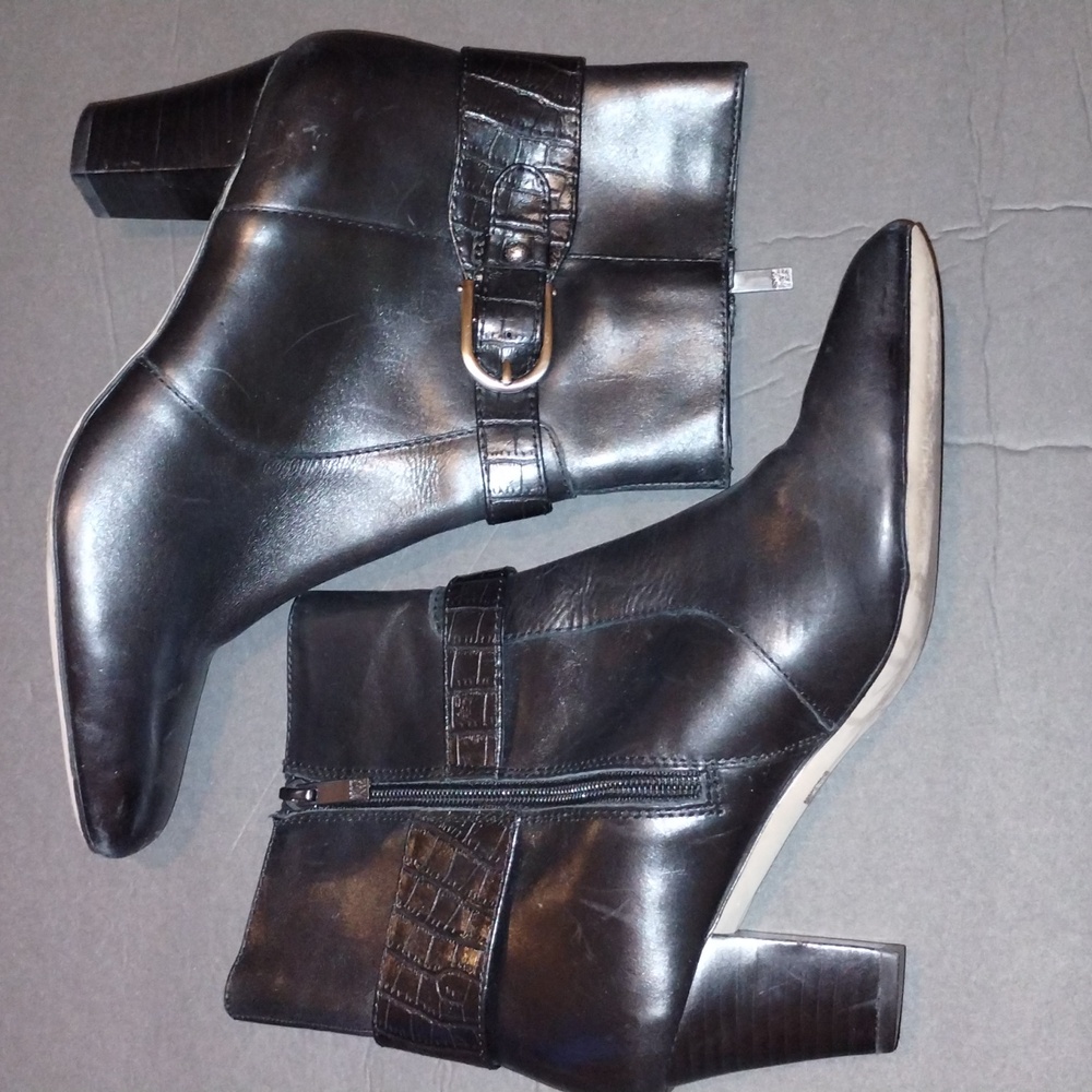 Anne Klein Black Akgansee Leather Boots Booties Black 9